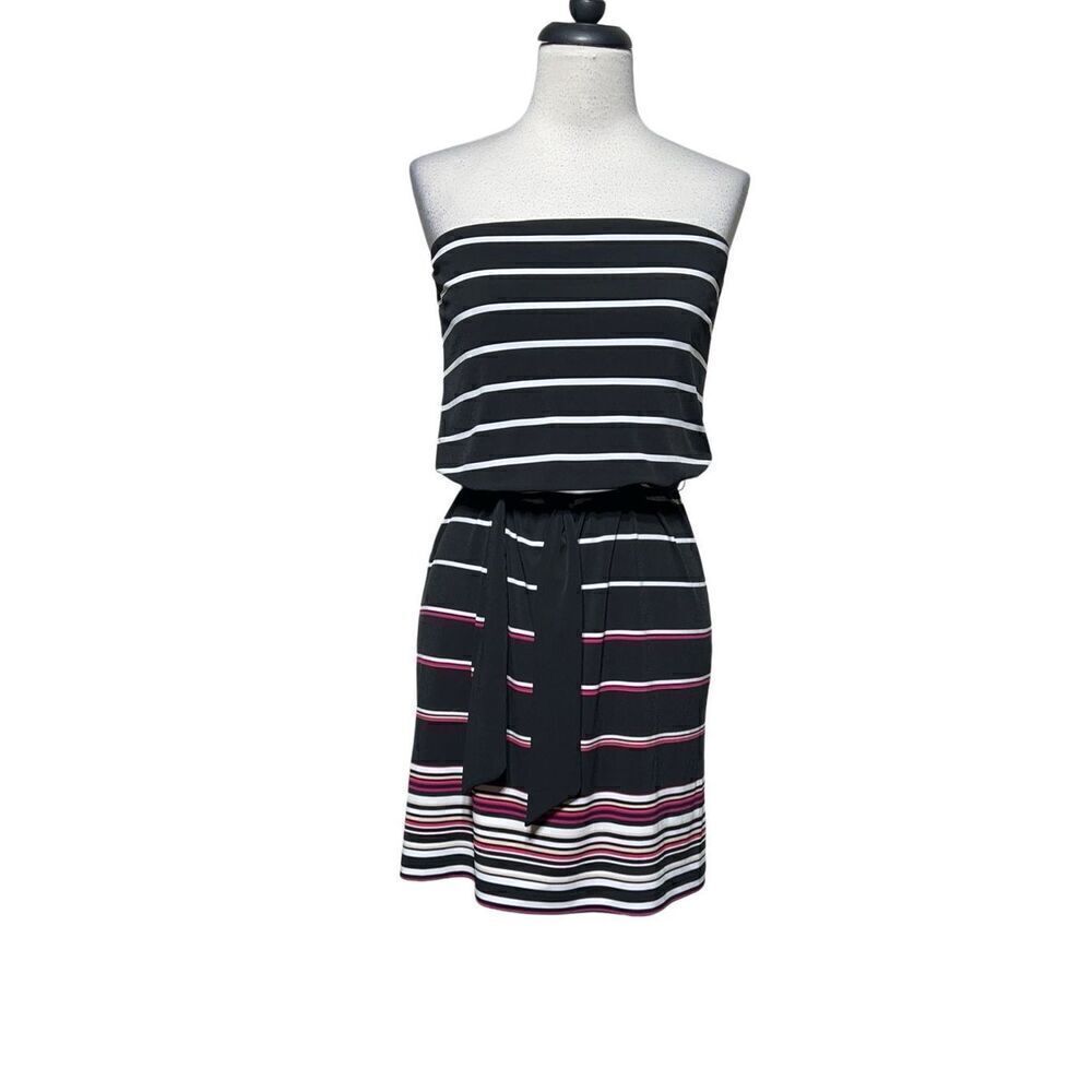 White House Black Market Strapless Striped Belted Mini Dress Size XS